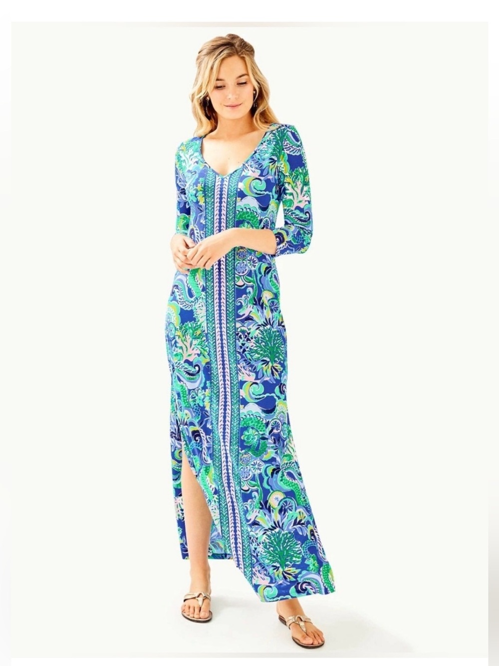 Lilly Pulitzer Anissa Maxi Dress Blue Grotto Sirens And Spirits in Blue M VGUC